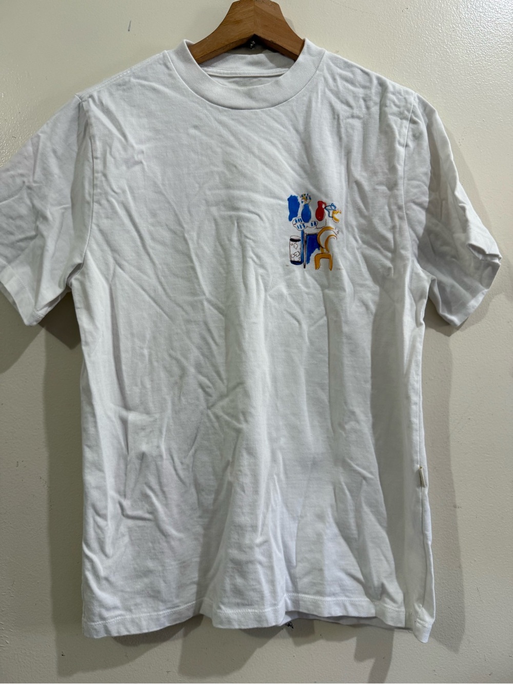 Aime Leon Dore White Short-Sleeve Tee with Small Multicolor Chest Graphic